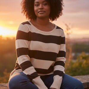 GAP Unisex Vintage Black and Cream Striped Sweater